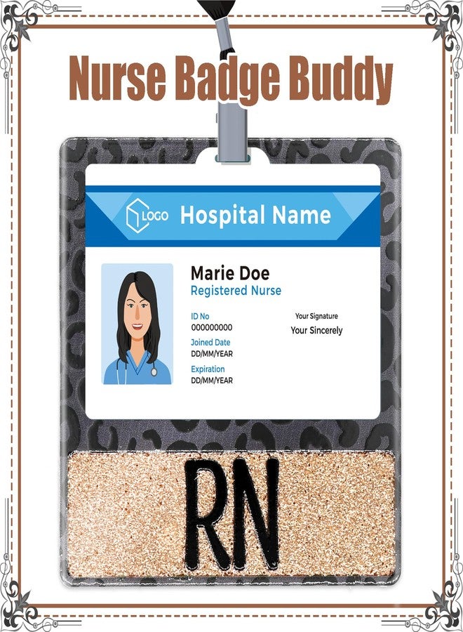 SEEVOR Black Leopard RN Badge Buddy Horizontal Nurse Name Badge Identification Tags (1 Count, 3.3x3.2 inches, 1 Piece) - Image 5